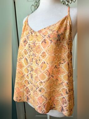 Anthropologie E by Eloise 100% Silk Racerback Cami Womens S Peach Snakeskin Prin